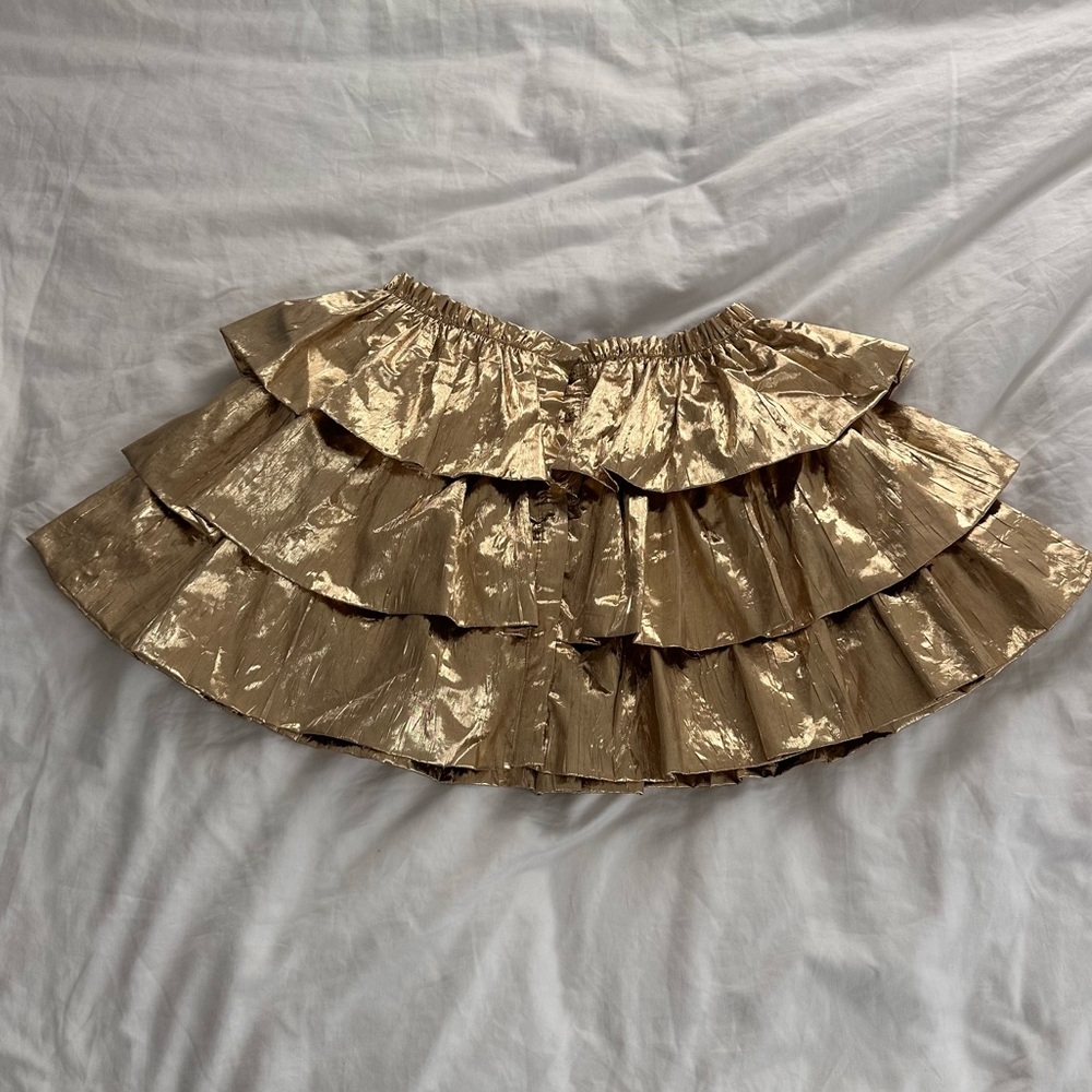 LOVESHACKFANCY Gold Ruffle Tiered Skirt 4 / Small